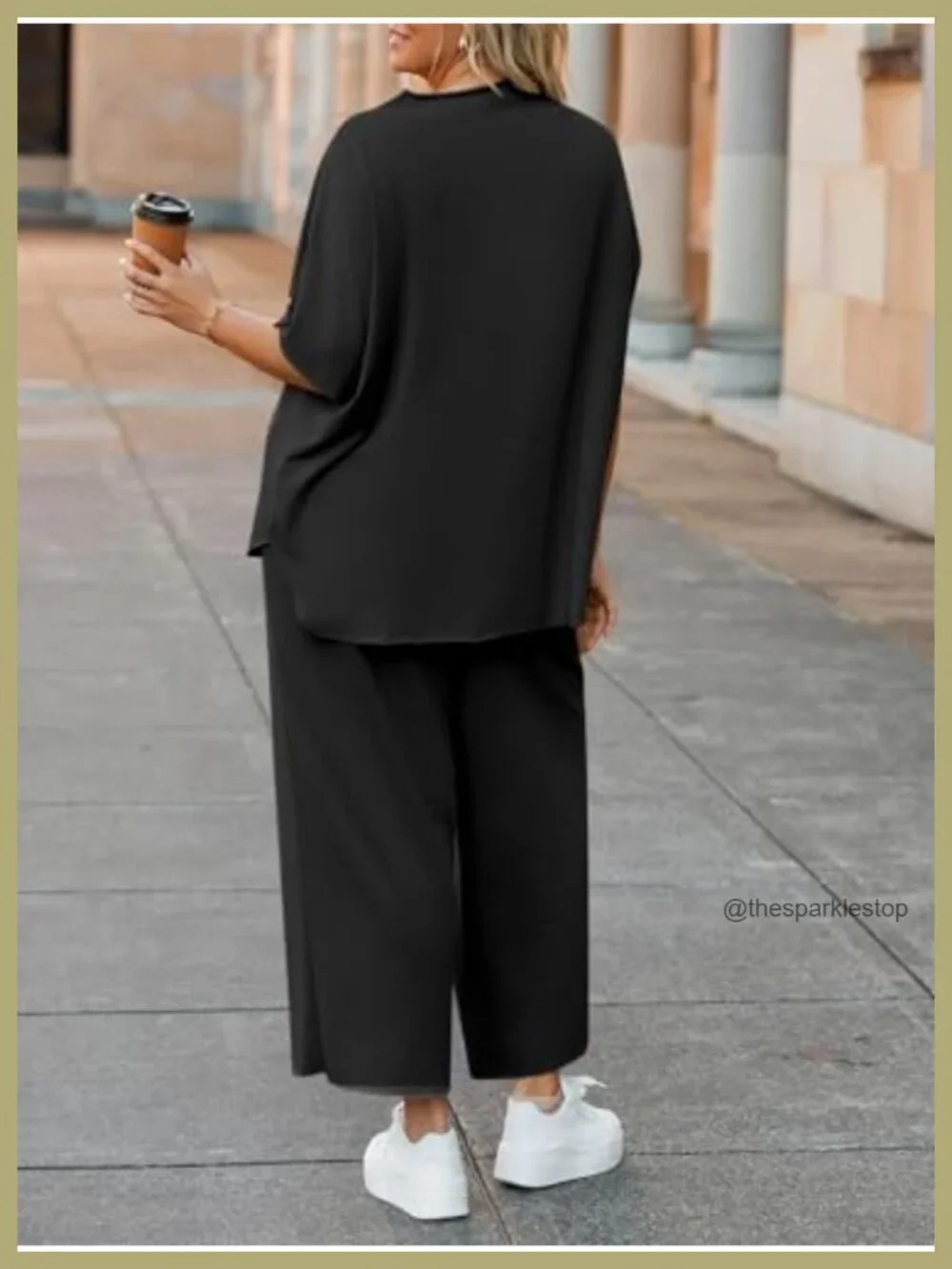 Plus Size 2 Piece Lounge Set Batwing Sleeve Top Wide Leg Pants Cotton Blend